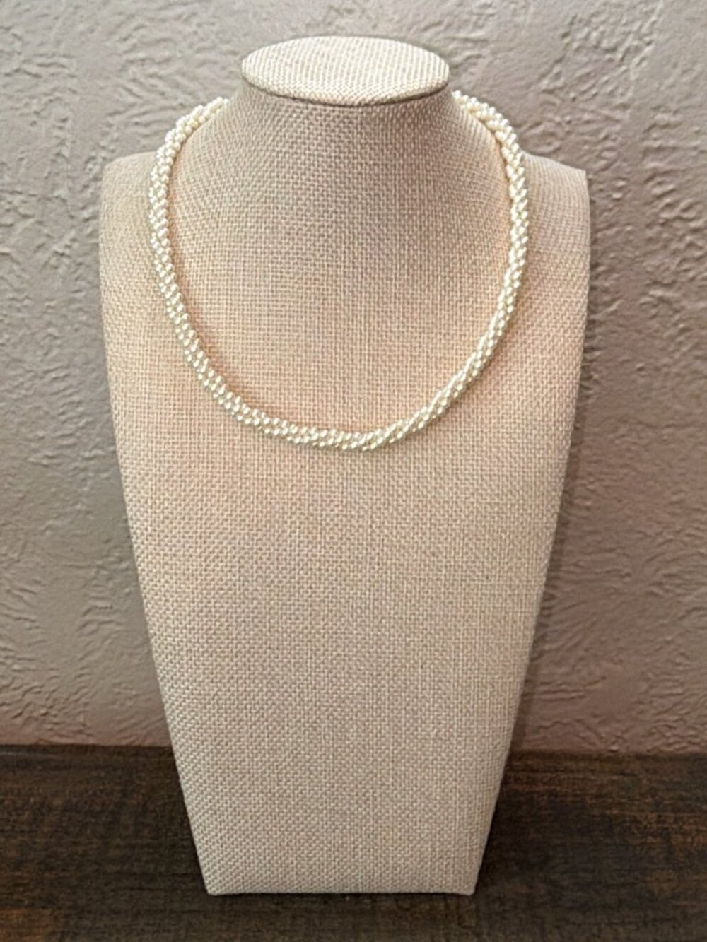 Vintage Marvella Ivory Twisted 3-Strand Faux Seed Pearl Collar Necklace 16"
